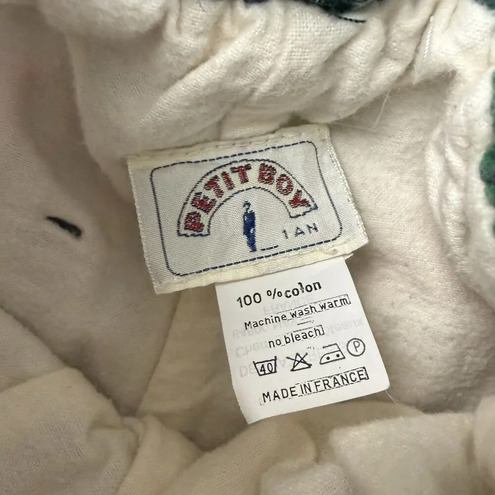 Petit Boy Plaid Flannel Retro Pants 12 Months Made in France PBOY Lined Baby Red